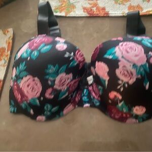 Thalia Sodi Black and Pink Floral Bra 34D